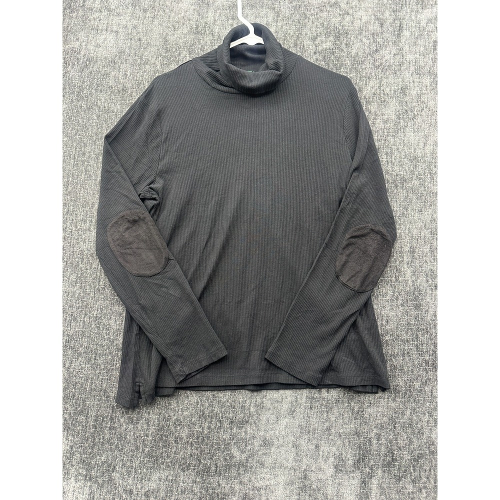 Lauren Ralph Lauren Sweater Womens XL Black Cotton Ribbed Slim Fit Elbow Patches
